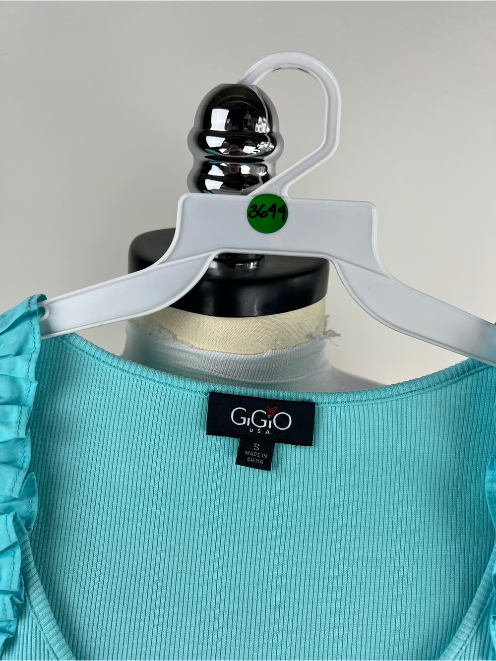 💚 3644. Ruffled Sleeve Ribbed Tank Top - Teal - Picture 5 of 7